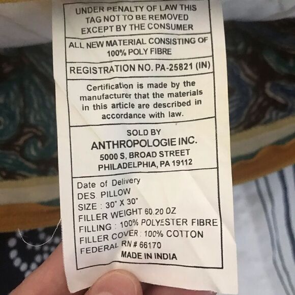 ANTHROPOLOGIE 100% Wool Embroidered pillow 30x30 - Picture 6 of 7